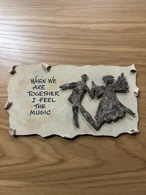 Dancing Couple Wall Plaque - Beige with Rustic Bronze Figures